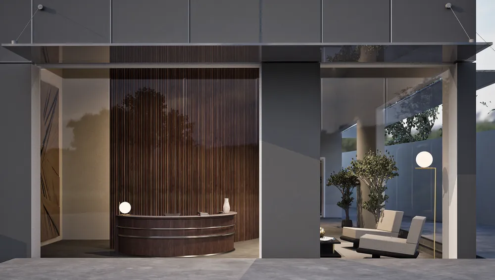 Render fotorealistico commerciale: Spazio commerciale, reception